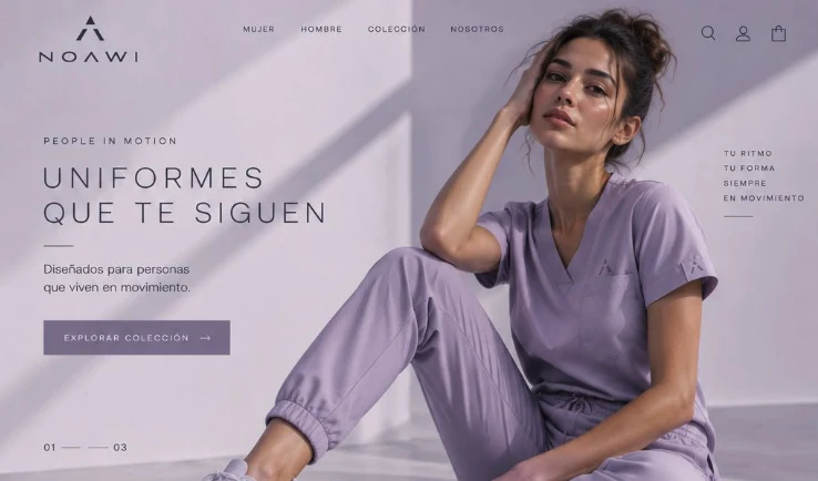Preview of the upcoming Noawi store: a woman in a lavender medical uniform