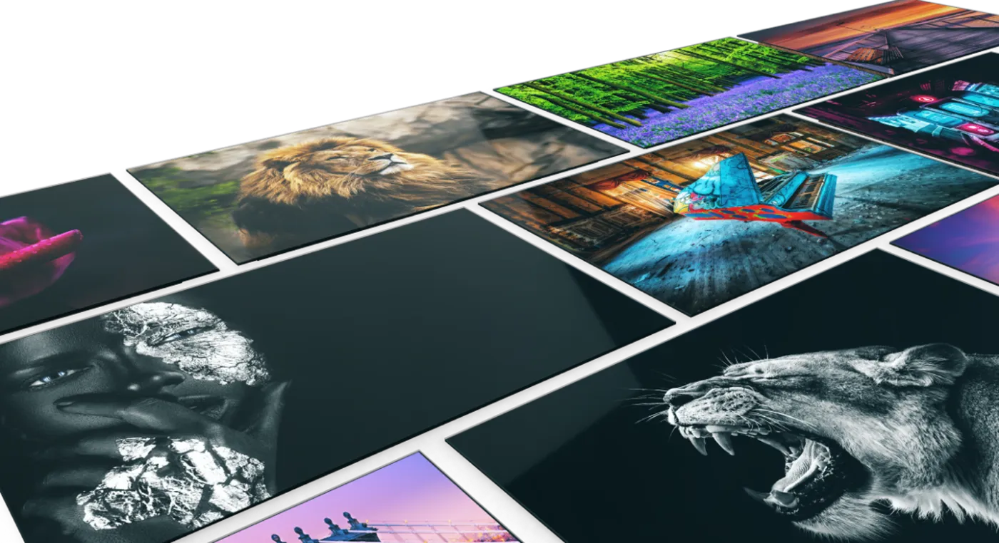 Pixelarte acrylic prints laid out in a grid